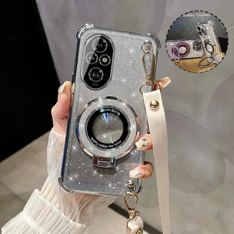 Crossbody Lanyard Glitter Plating Shockproof Phone Case with MagSafe Holder