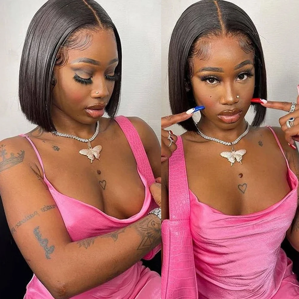 Wear and Go Glueless Bob Wig Human Hair Pre Plucked Pre Cut 215% Density 5x5 HD Transparent Lace Front Wigs Human Hair for Black Women Short Straight Bob Wigs No Glue Lace Closure Wigs for Beginners 10 Inch 5