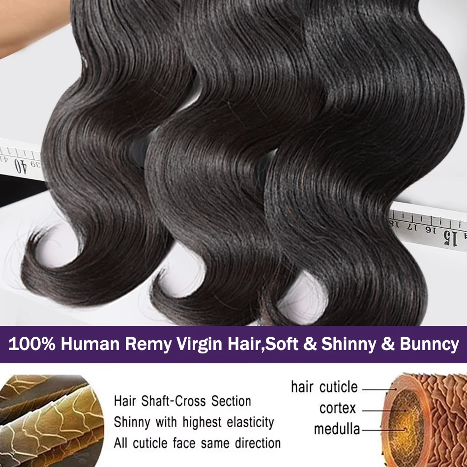 Human Hair Extensions 30 40 Inch Body Wave Brazilian Bundles 100% Human Hair 3 4 5 Bundles Natural