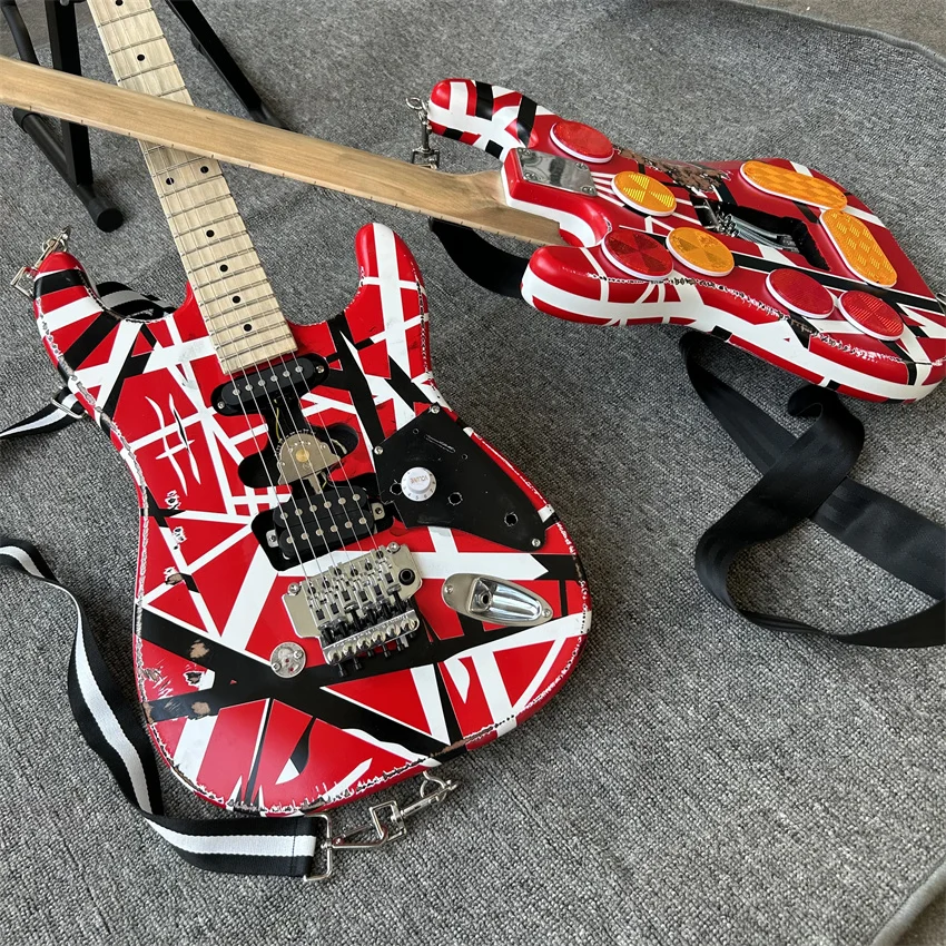 Eddie Van Halen Fran-ken guitar Heavy Relic Red Body Decorated With Black And White Stripes