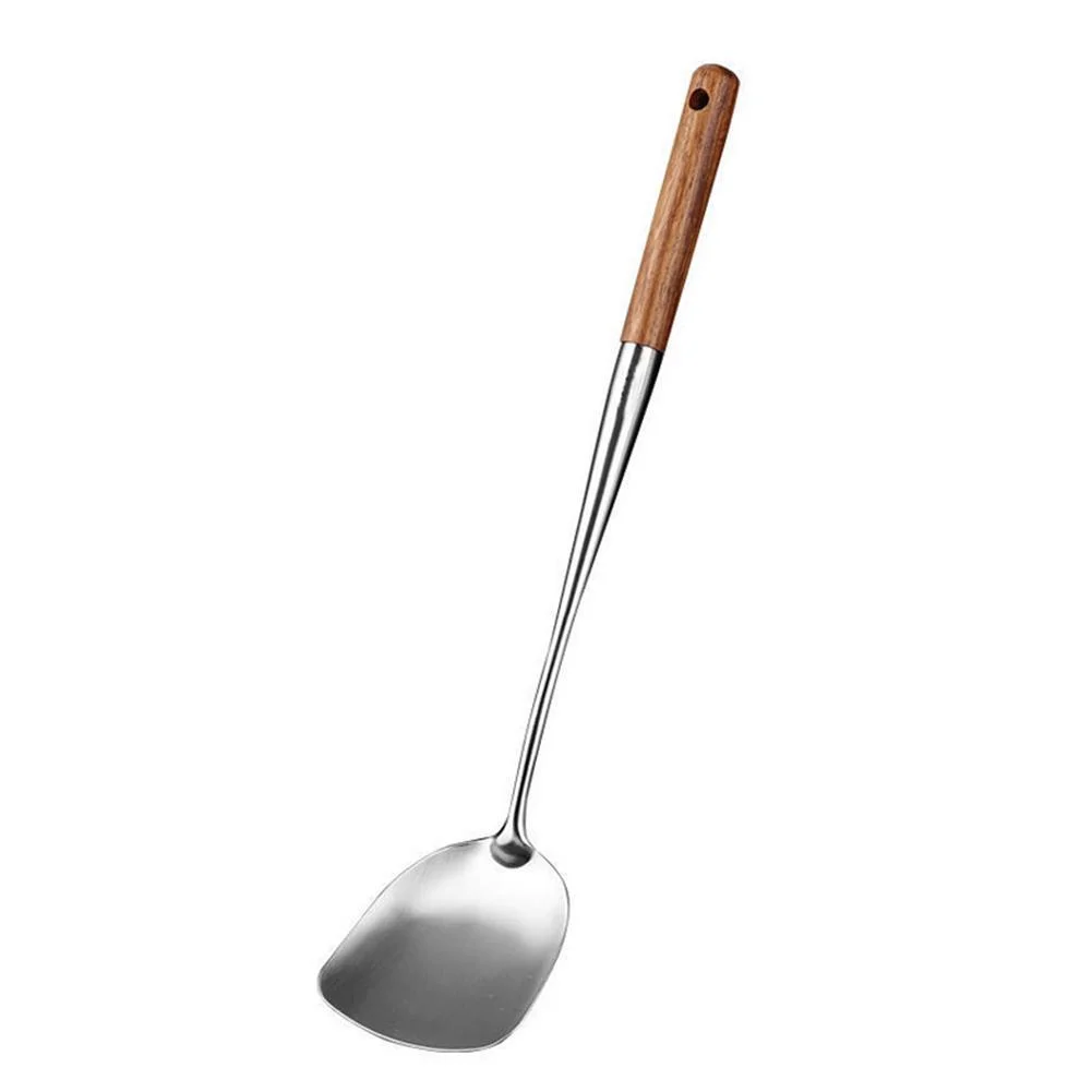 VtiswUws Stainless Steel Wooden Handle Cooking Spatula Household Kitchen Anti-Scalding Spatula Soup Spoon Kitchen
