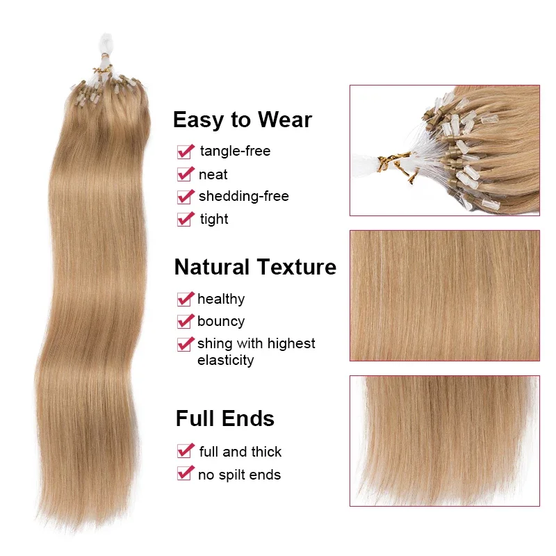 Micro Loop Hair Extension Natural Straight Real Human Hair Brazilian Remy Micro Link Extensions For Women Invisible 50pcs