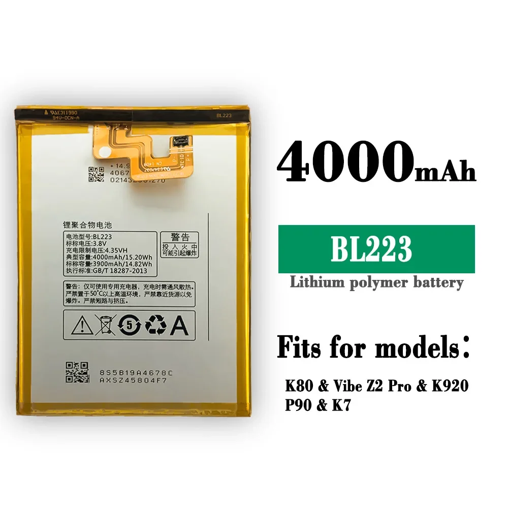 

100% Orginal 4000mAh Mobile Phone Replacement Battery For Lenovo K80 K80M K920 VIBE Z2 Pro P90 K7 BL223 Lithium Batteries +Tools