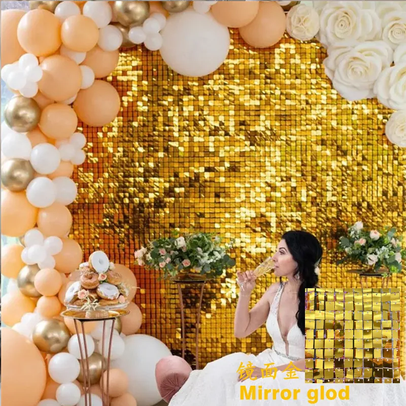 

8pcs/lot Shimmer Wall Sequins Backdrop Wall Panel Bling Square Panels Wedding Birthday Party Decor 30x30cm Sequin Photo Backdrop