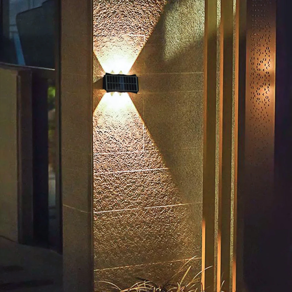 6LED Super Bright Solar Lights Up and Down Warm White Waterproof Outdoor for Garden Fence Wall Lamps for Home Decoration 6