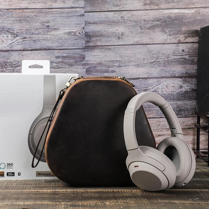 

Leather Protective Cover Dust-proof Hard Shell Compatible with SONY WH-1000XM4 Earphones Storage Cases Spare Parts