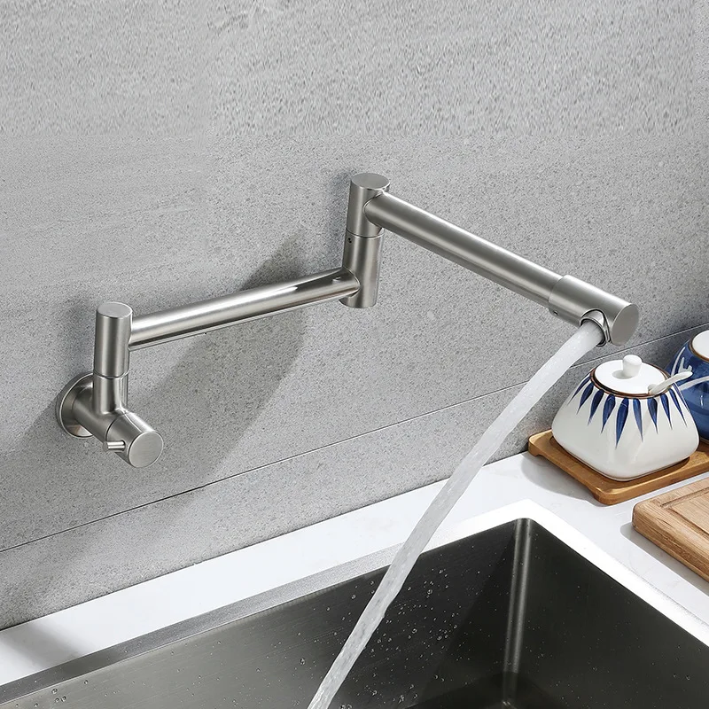 Cross-Border Folding Wall Faucet 304 Stainless Steel Universal Rotating Faucet Kitchen Concealed Single Cold Faucet