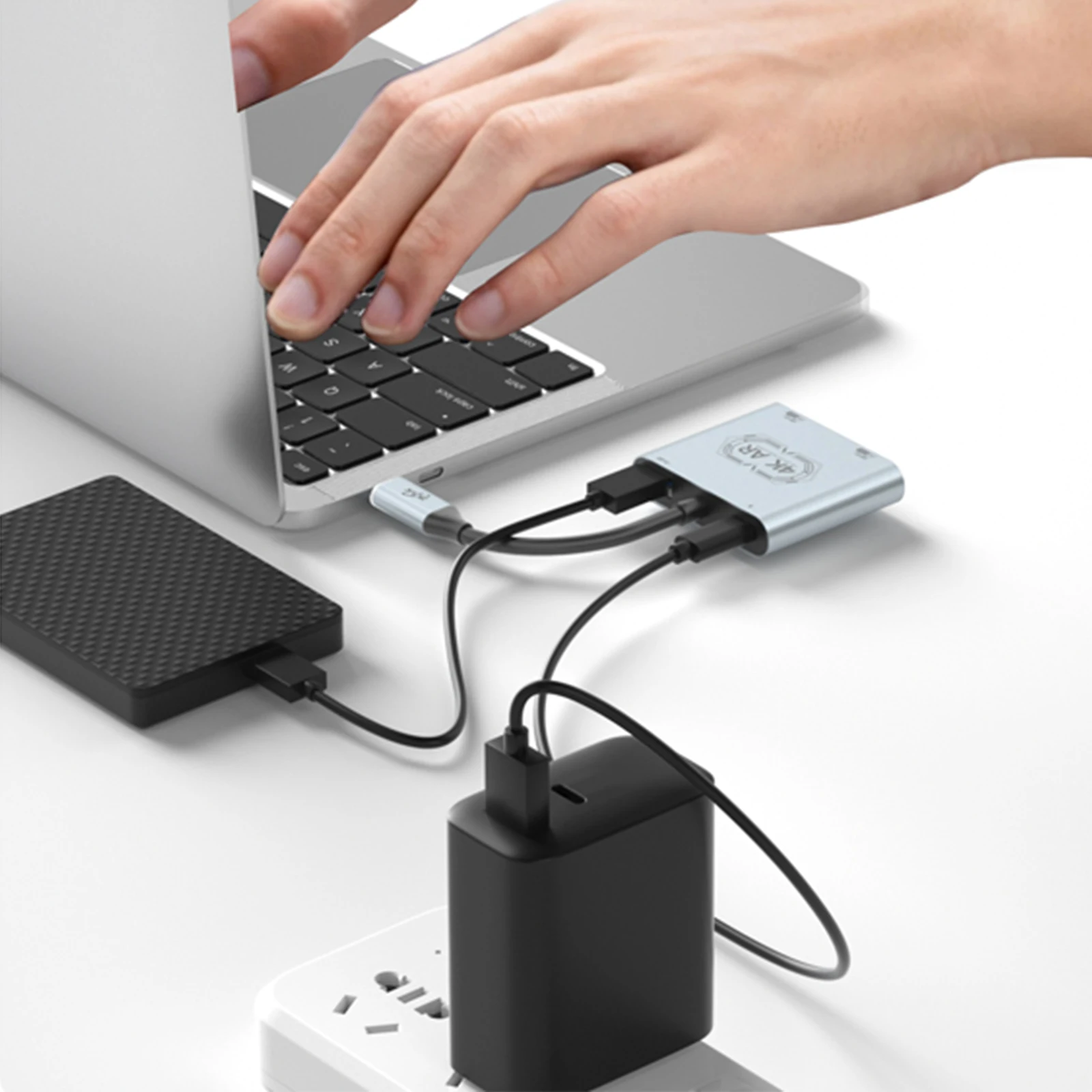 4-in-1 듀얼 USB-C 디스플레이 허브 플러그 앤 플레이 컴팩트 USB C-AR 글래스 및 휴대폰, 태블릿, 노트북, PC용 충전 어댑터