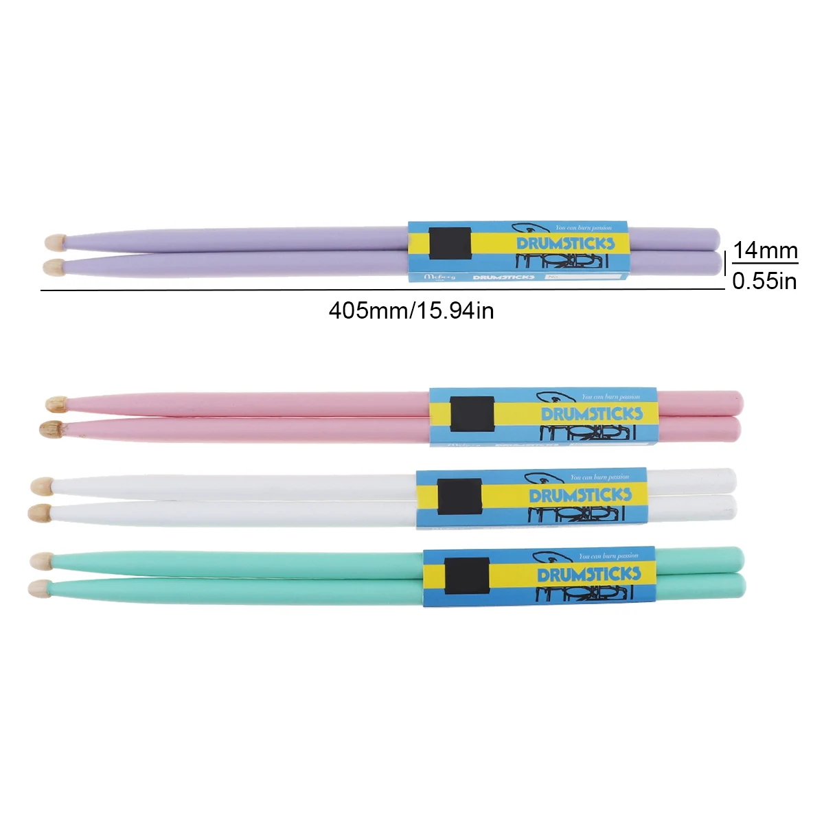 1pair Colorful Maple Wood Drum Sticks 5A Music Band Drumsticks 4 Colors Optional