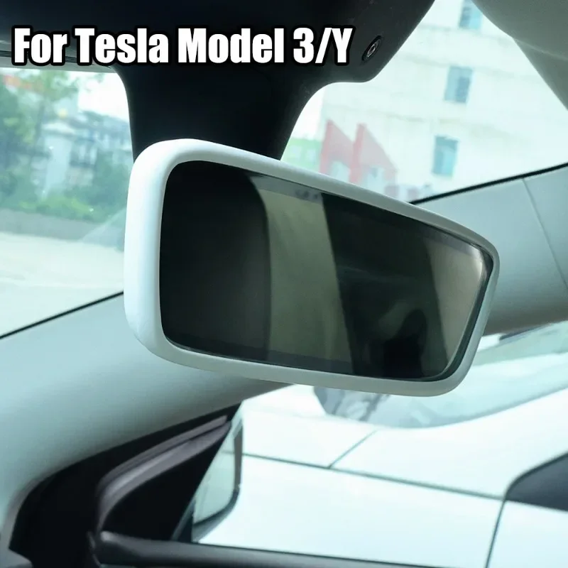 Rear View Mirror Protector Cover Car Interior Modification Silicone Rearview Mirror Protective Sleeve Frame For Tesla Model 3/Y