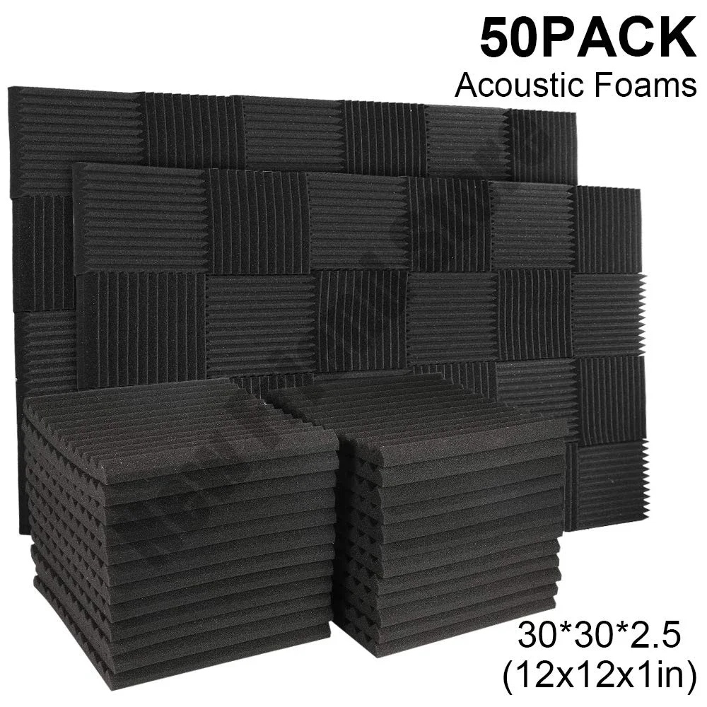 

50PCS 300x300x25mm Acoustic Foam Studio Soundproofing Panels Wedges Soundproof Absorption Treatment Sponge Sound Insulation Foam