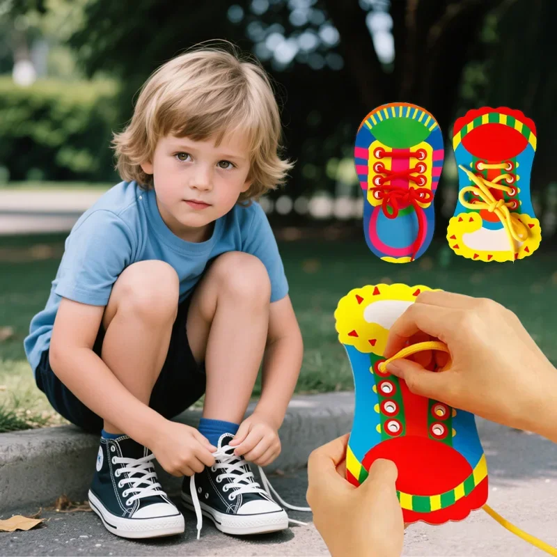 Navlékání tkaniček do bot Výukové hračky Naučte se zavazovat tkaničky Hračka Děti Batolata Jemná motorika Hračka Rané vzděláv