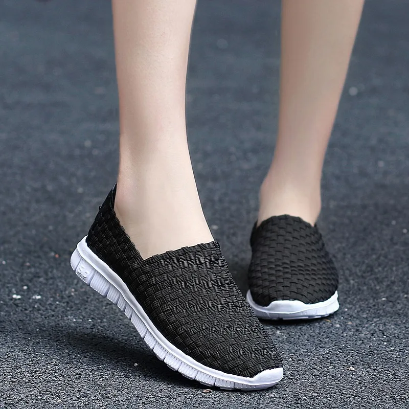 

GWPPDMY Women Summer Fashion Sneakers Shoes Flats Breathable Woven Loafers Slip on Handmade Woman Footwear Shoes Male Couple