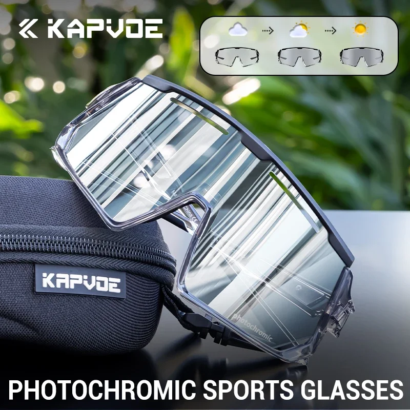 Kapvoe Color Photochromic Cycling Glasses Men Women MTB Glasses Sports Hiking Running Sunglasses UV400 Lightweight Glasses