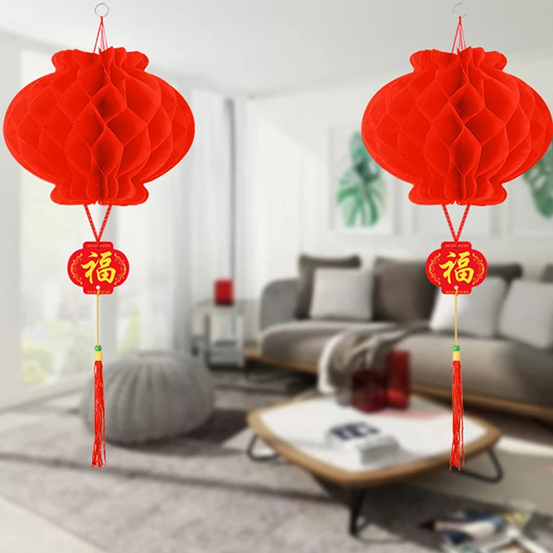 10Pcs 2023 Chinese New Year 6 Inch Traditional Chinese Red Paper Lantern Hang Pendant Waterproof Festival Lanterns Decoration