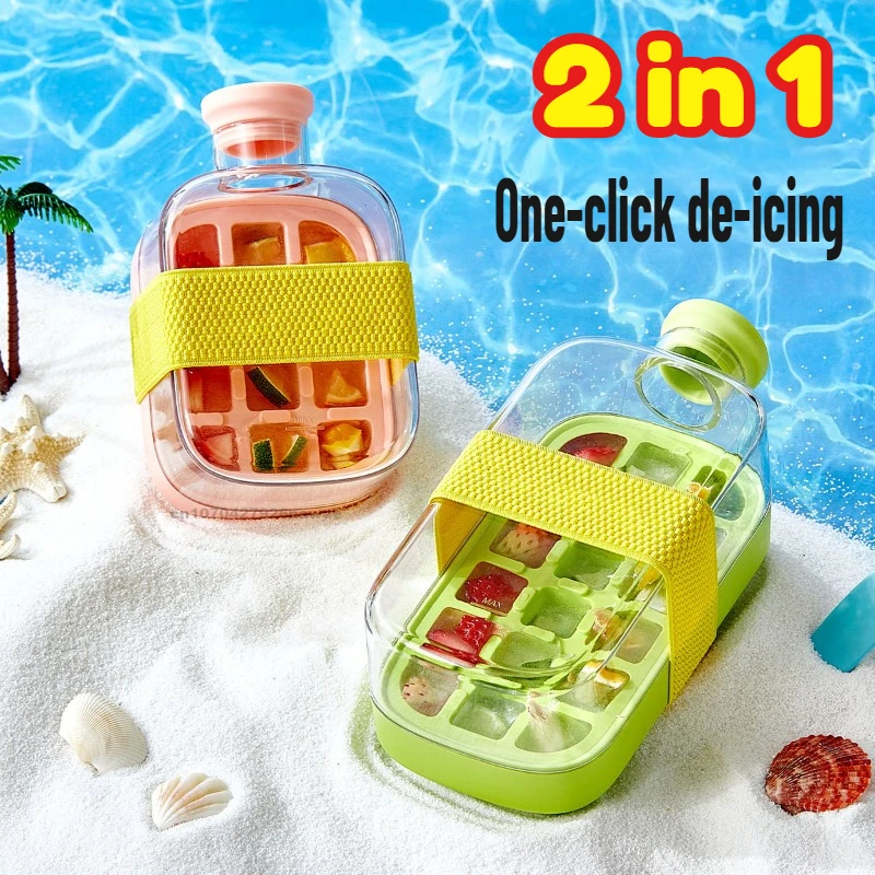 Summer Ice Cube Tray with Straw 2 in1 Ice Tray and Water Bottle Ice Maker Silicone IceCube Portable Kettle Reusable Icemaker