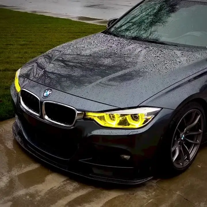 BMW 3シリーズ用LEDカーヘッドライト,エンジェルアイ,明るい黄色,f30