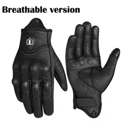 Vintage Perforated Leather Motorcycle Gloves - Waterproof and Protective Motocross Gear Gift - M (Breathable)