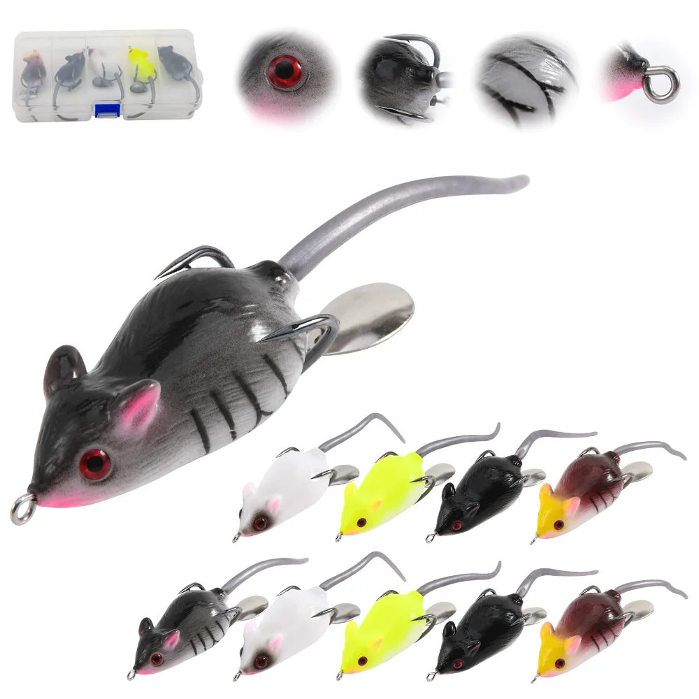 Goture510pcslotMiceRatFishingLuresTopwater3DMouseLuresBaits