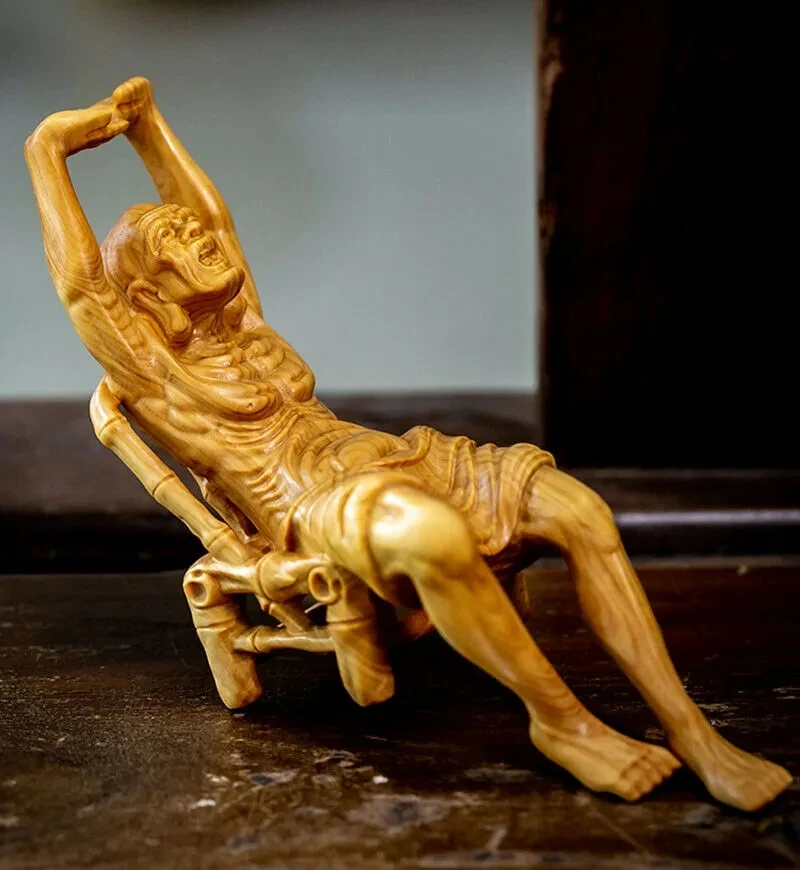 

16 x 5.5 x 9 CM Hand Carved Boxwood Figurine Carving : Luo Han on Chair