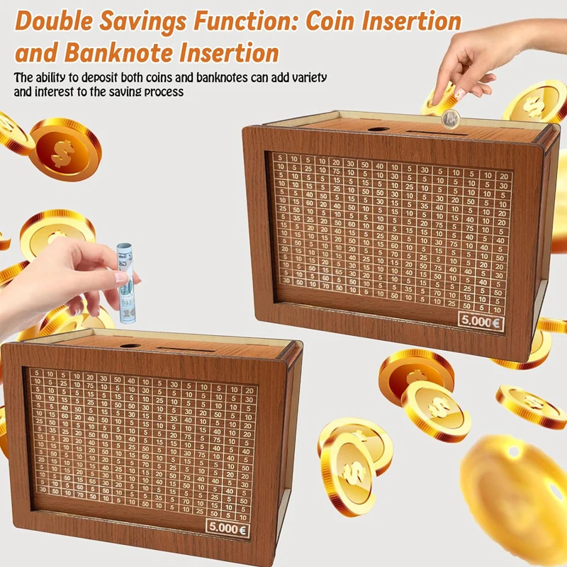 Retro Money Box Magic Japanese Piggy Bank with Counter Coin Boxes Wooden Children Piggy Banks Budget to Save Money Savings Goal 2