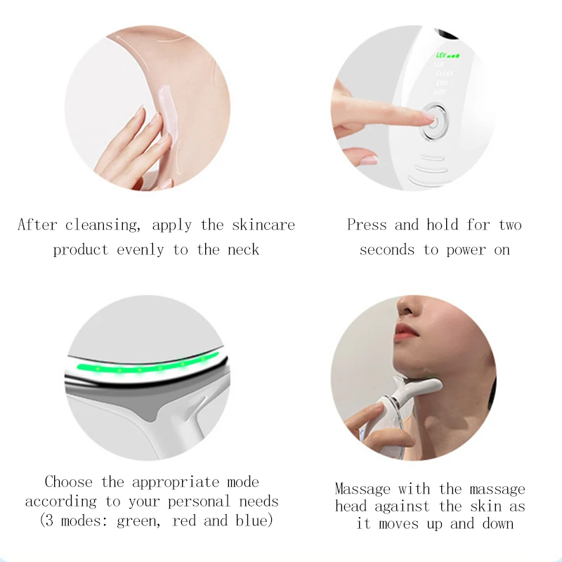 LED Photon Therapy Neck Massager EMS Facial Lifting and Contraction Double Chin Anti Wrinkle and Tightening Beauty Device