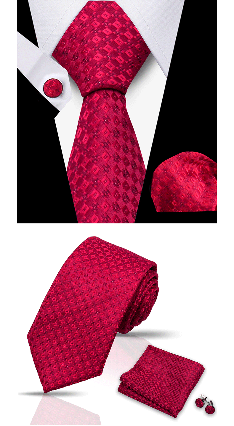 Krawatte für Männer, klassisch, kariert, Taschentücher, rote Krawatte, Manschettenknöpfe für Männer, Bluse, Business, Hochzeit, Accessoires, Damen, Kragen, Mann, Geschenk – Detail 14