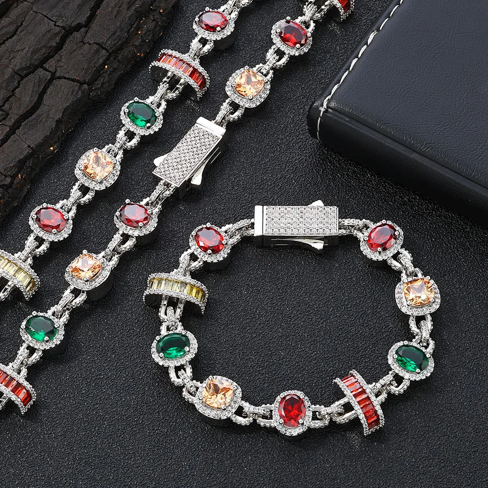 S21534de4f9714b769895b3b44e00bf98b Multicolor Ruby and Emerald Chain Iced Necklace Sparkling 18K Gold Plated Cubic Zirconia Fine Jewelry for Women Gift Mallzona