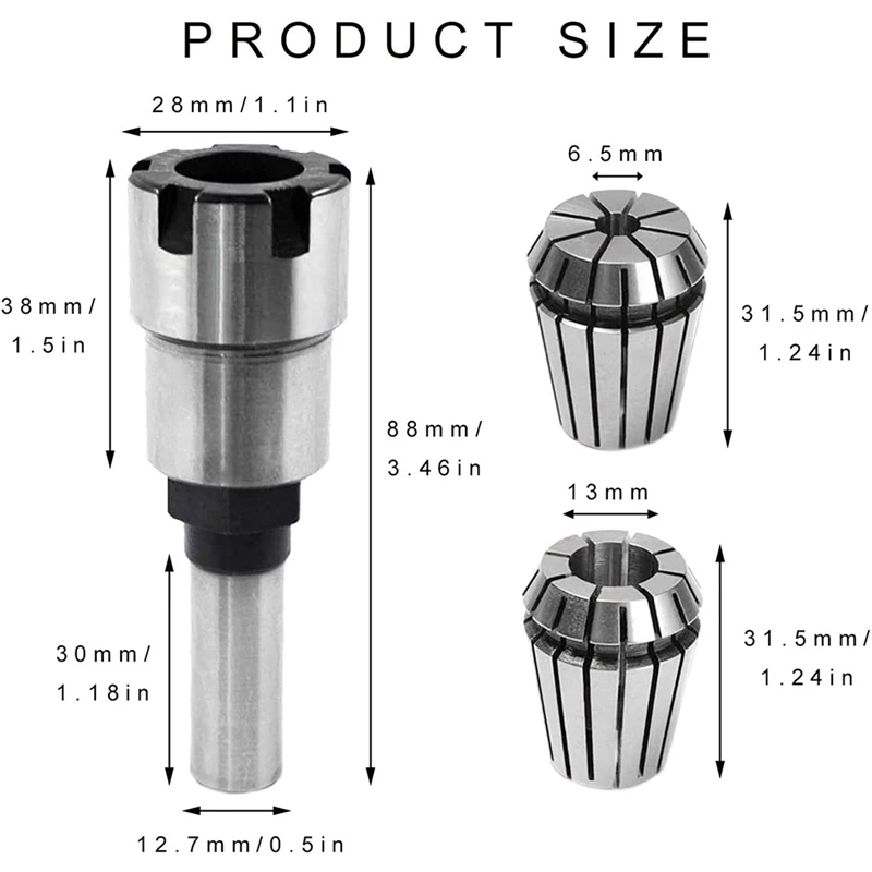 1/2 Inch Shank Router Collet Extension Chuck Converter Adapter,Woodworking Milling Rod Chuck Holder Extender Bit band saw machine Woodworking Machinery