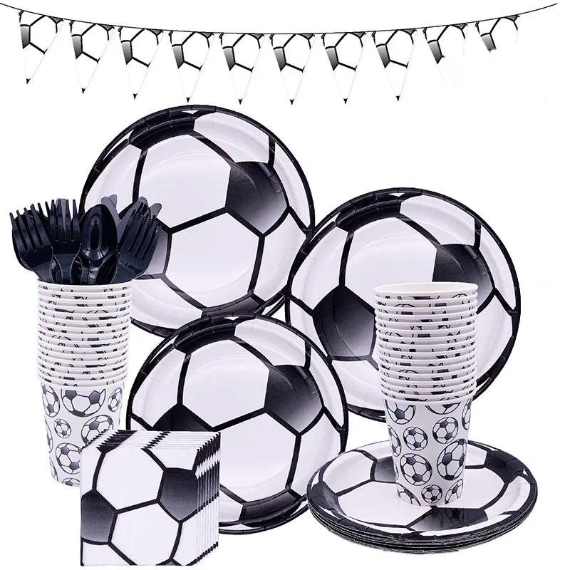 

Football Birthday Disposable Tableware Set Football Paper Plates Cup Napkins Tableware Boys Happy Soccer Birthday Party Supplies
