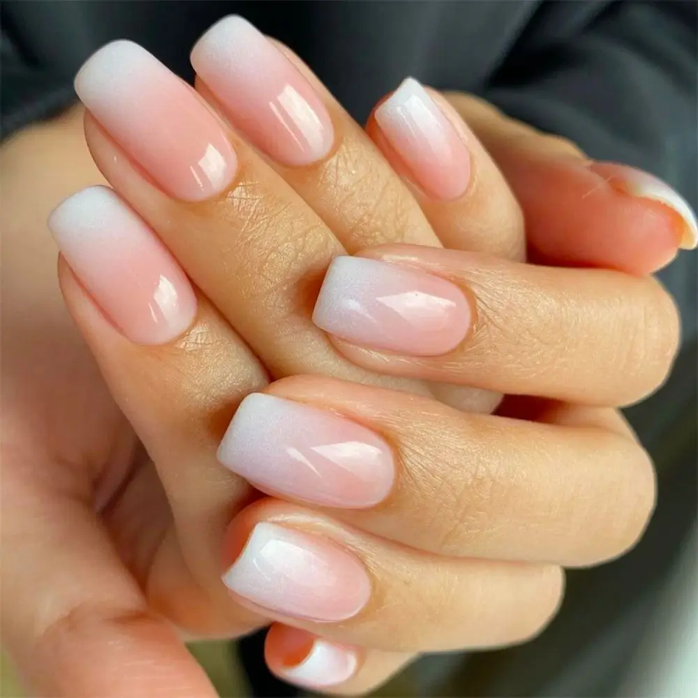 24pcs/box Artificial Nails Glue Mid-length Fake Nails Gradient Wear Nail Stickers Finished Fake Press On Coffin