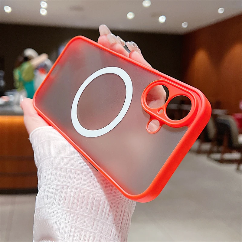 Custodia magnetica opaca di lusso Magsafe per iPhone 11 12 13 14 15 16 Pro Max X XS XR 7 8 Plus con ricarica wireless, trasparente, rigida per PC_voghion.com