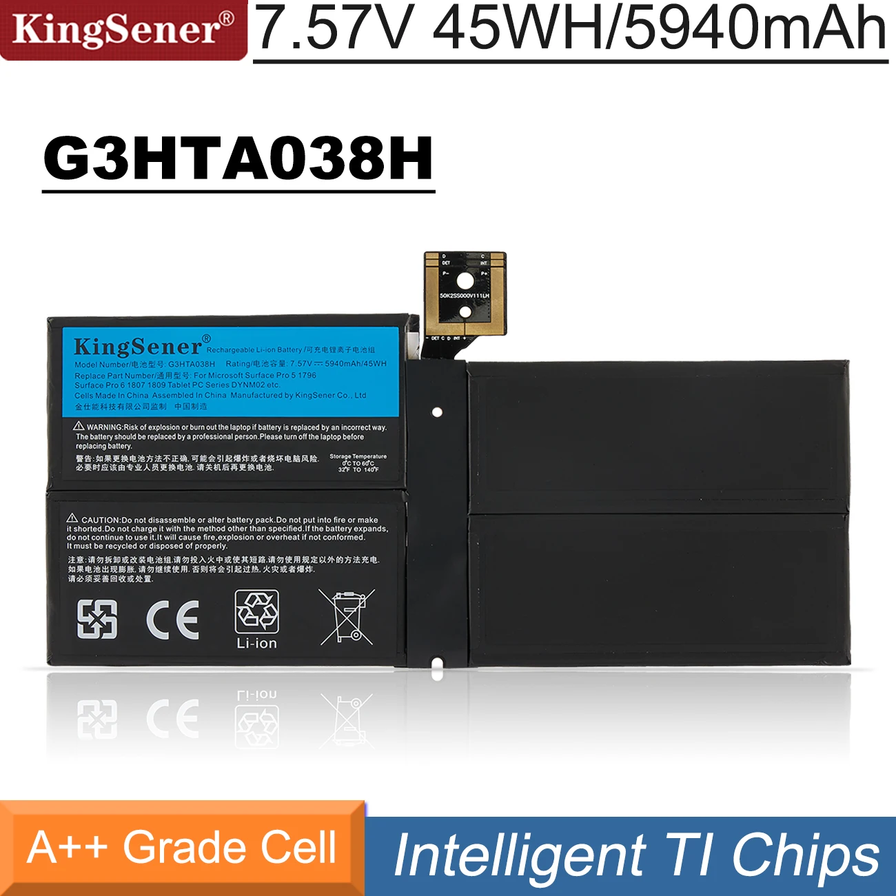 Kingsener-bateria do Portátil para Microsoft Surface Pro 1796pro 1807 1809 Tablet Série 7.57v 5940mah G3hta038h Dynm02 123 em