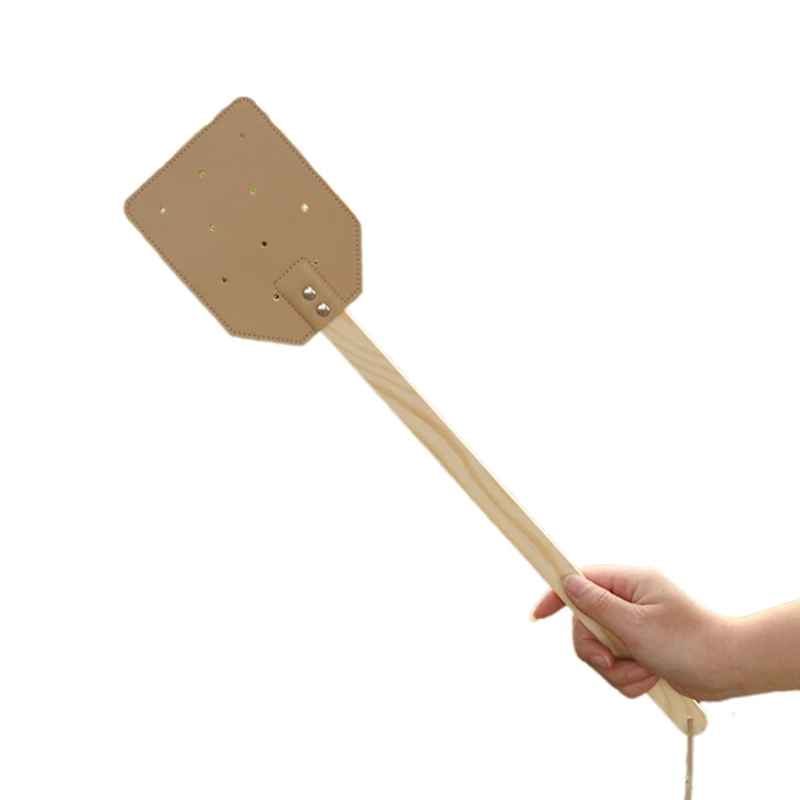 Wooden Stick Handle Mosquito Swatter Manual Fly Swatter PU Leather Mosquito