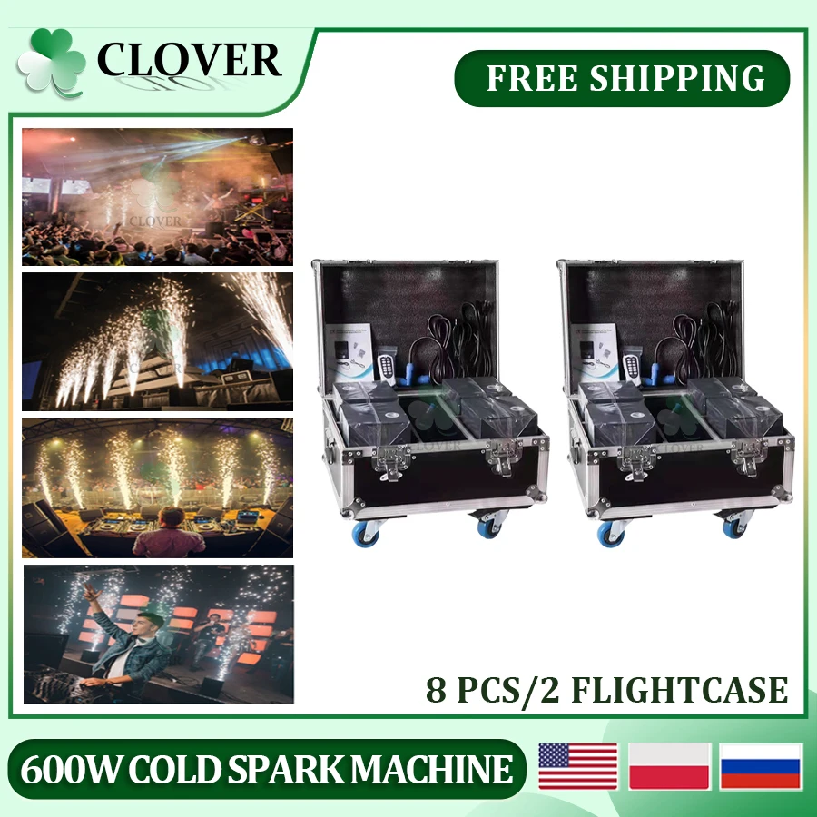 

No Tax 8Pcs 600W Cold Spark Machine Cold Firework Machine DMX Remote Control LCD Cold Sparking Machine With 2Pcs Flightcases