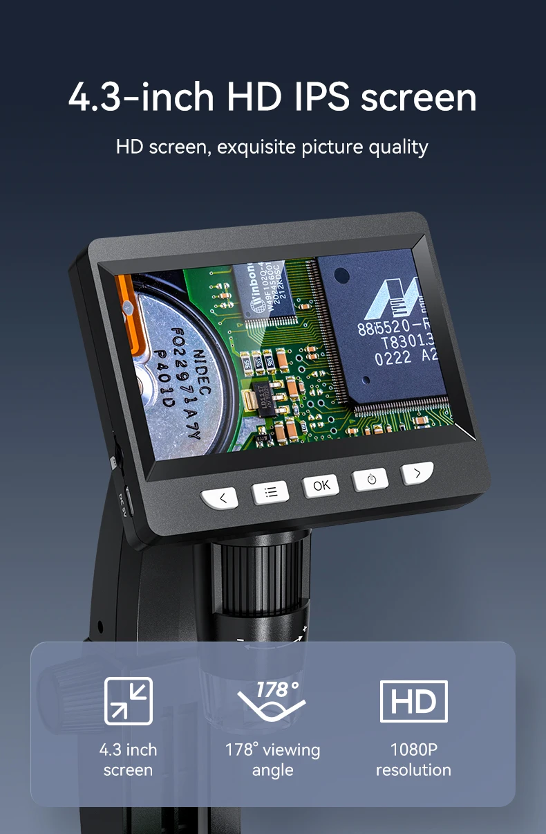 Description Picture 3 of item4.3'' Digital Microscope 50X-1000X Magnification USB Coin Microscopio 2MP 8LED Video Recorder Electron Microscopes for Computer