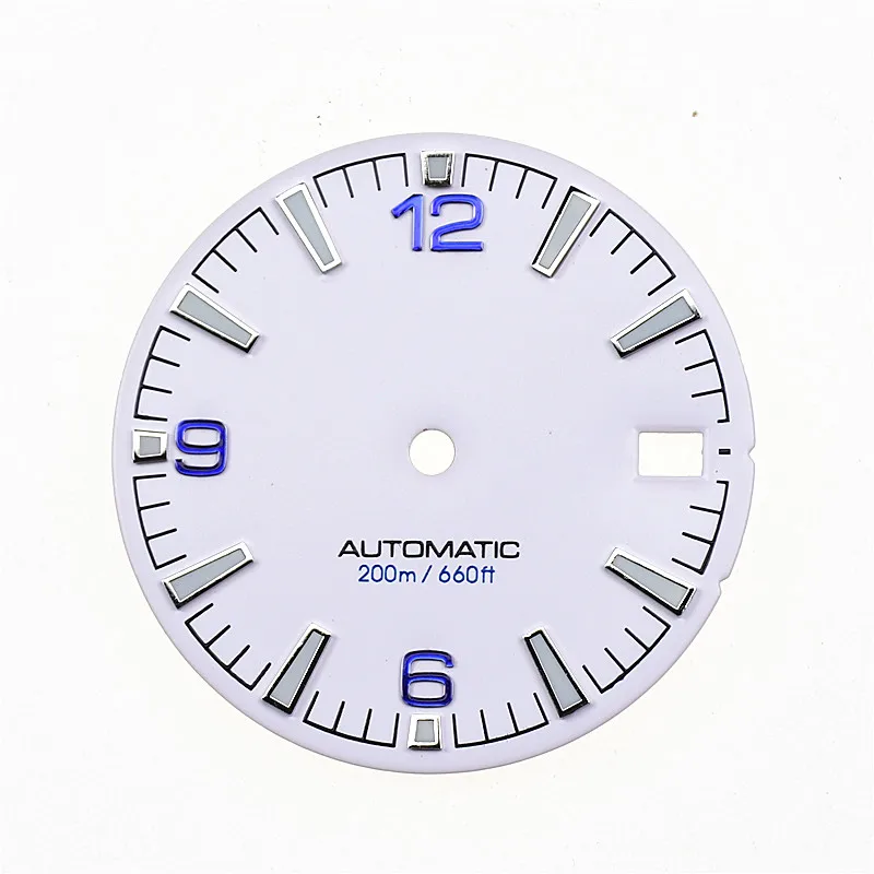 28.5mm Watch Dial Nh35 With Green C3 Bright Luminous For Crown At 3 3.8 Clock SKX007 Nh35A Movement Mod Accessories Watch Dial Accessories,Watch Face Accessories
