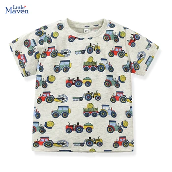 Little maven 2024 Summer Baby Boys abbigliamento per bambini abbigliamento per bambini compleanno escavatori magliette Cartoon Cotton 1
