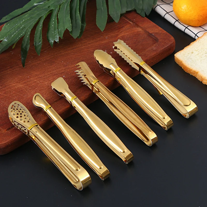Food tongs Stainless Steel Kitchen BBQ Tongs Non-stick Smart Grill Meat Clip Food Cooking Clamp Gold/Silver Accessories