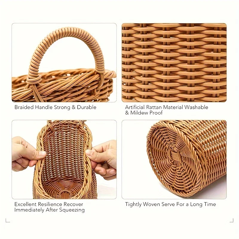 3 pieces of bamboo-like wall-mounted storage baskets, plastic woven hanging baskets, multi-functional sundries containers 3