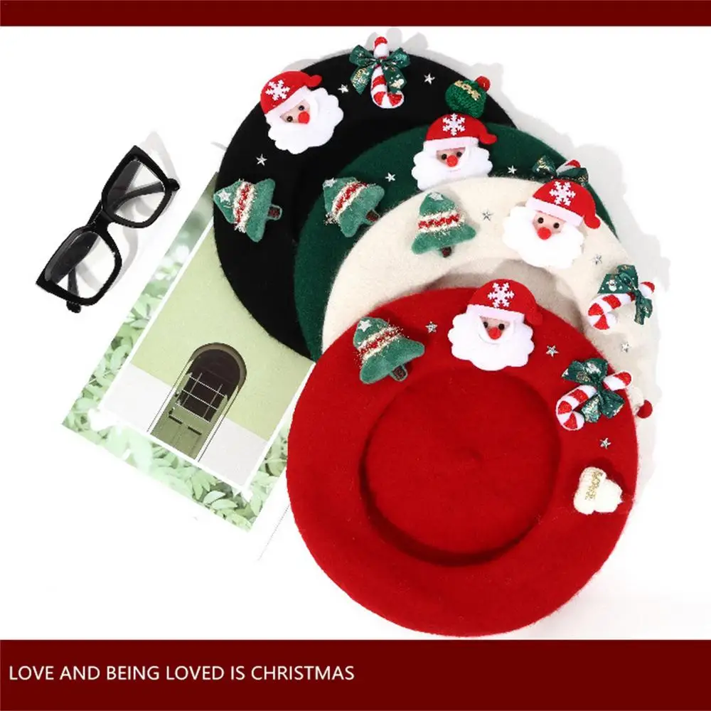 Description Picture 2 of itemChristmas Hat Red Beret Female Winter Headwear Xmas Party Dress Up New Year Gifts Sweet Girl Women Wool Tweed Beret Cap