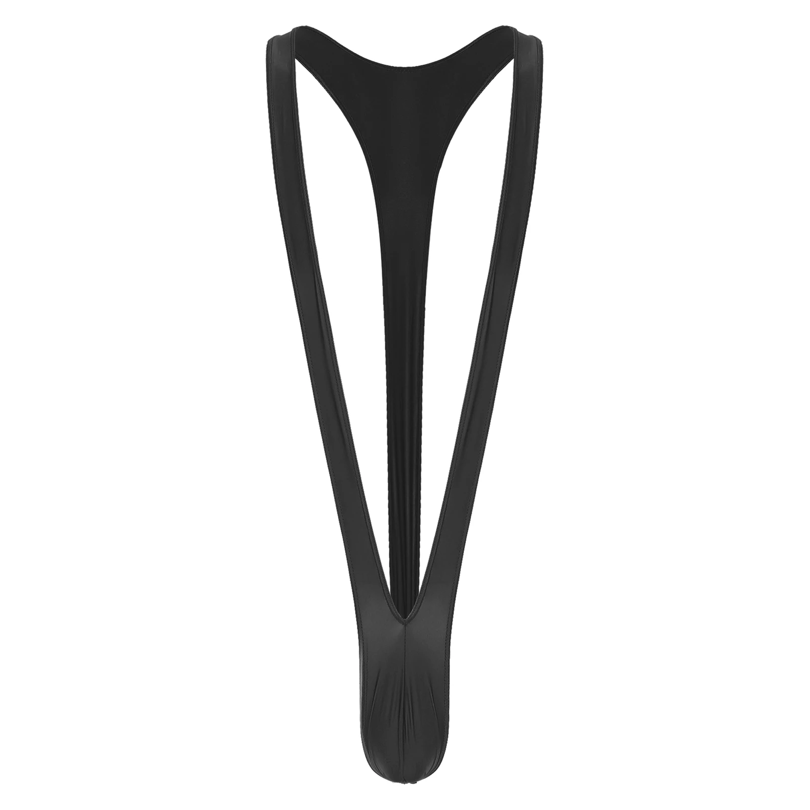 Mens Glossy Mankini One-Piece Swimsuit Bulge Pouch Thongs V-Shaped Suspender Bodysuit Hollow Out Swimwear Underwear Clubwear