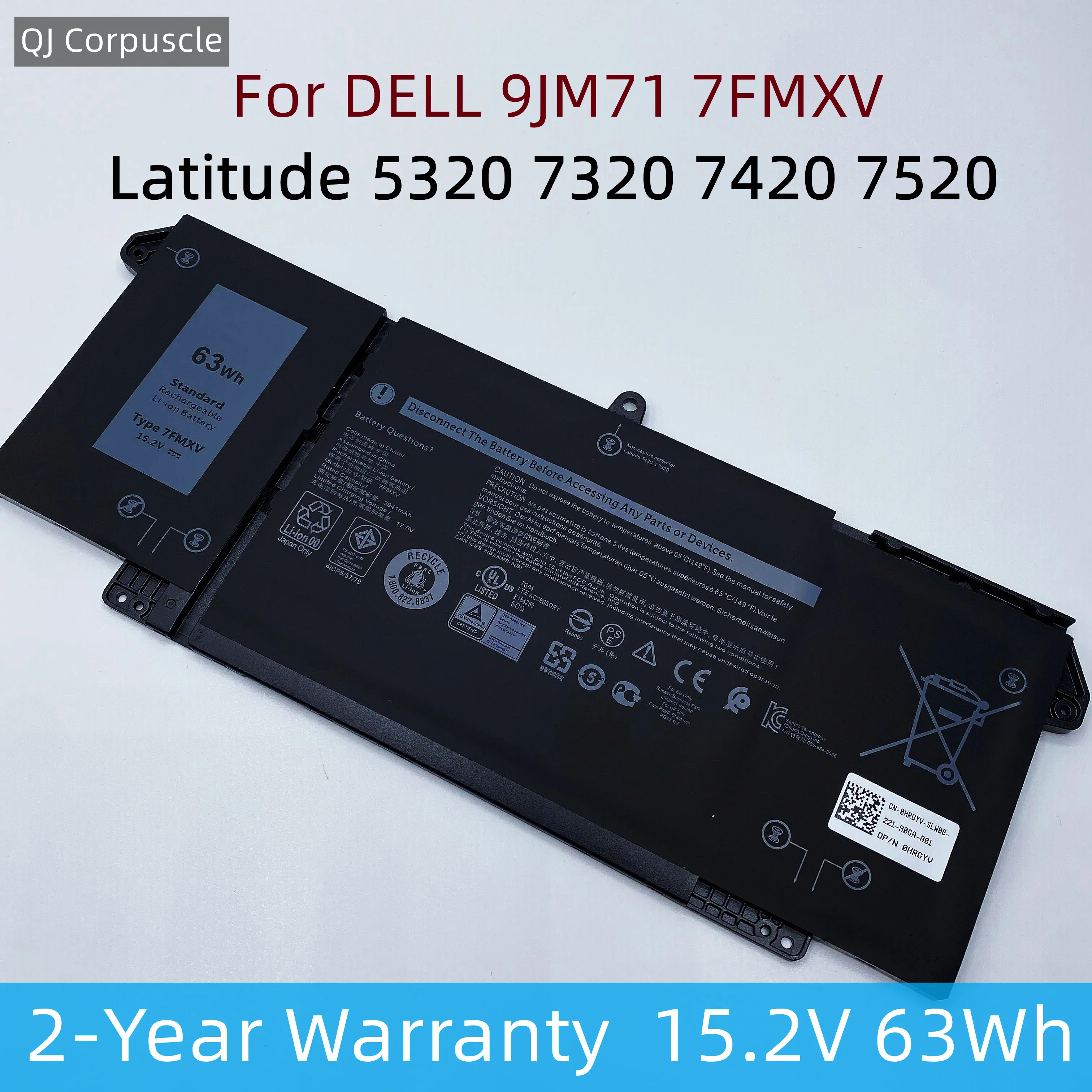 

Новый аккумулятор для ноутбука 9JM71 7FMXV для DELL Latitude 5320 7320 7420 7520 серии HDGJ8 MHR4G TN2GY 4M1JN 1PP63 727CG 0TN2GY P134G001