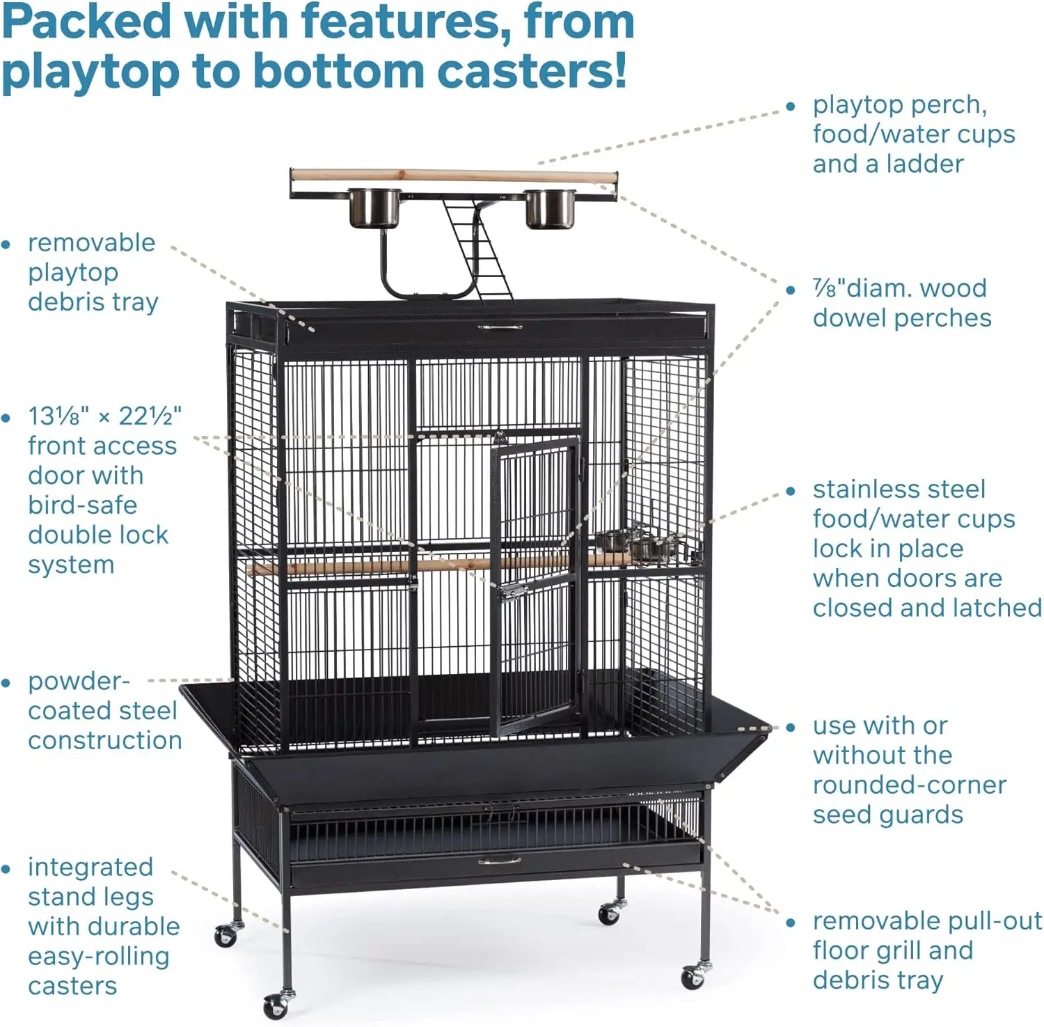 Wrought Iron Select Bird Cage 3154BLK Black Hammertone 36-Inch by 24-Inch by 66-Inch Heavy-duty push button door lock