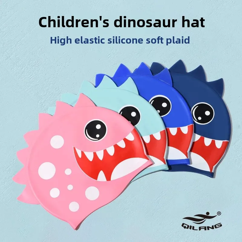 Waterproof Silicone Cartoon Children's Swimming Cap Professional Long Hair Ear Protection Large Size For Boys And Girls Baby