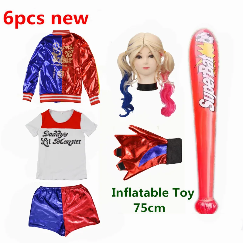 

Carnival Kids Girls Harley Cosplay Costumes Quinn Belt Monster Jacket Pants Sets Party Clothes