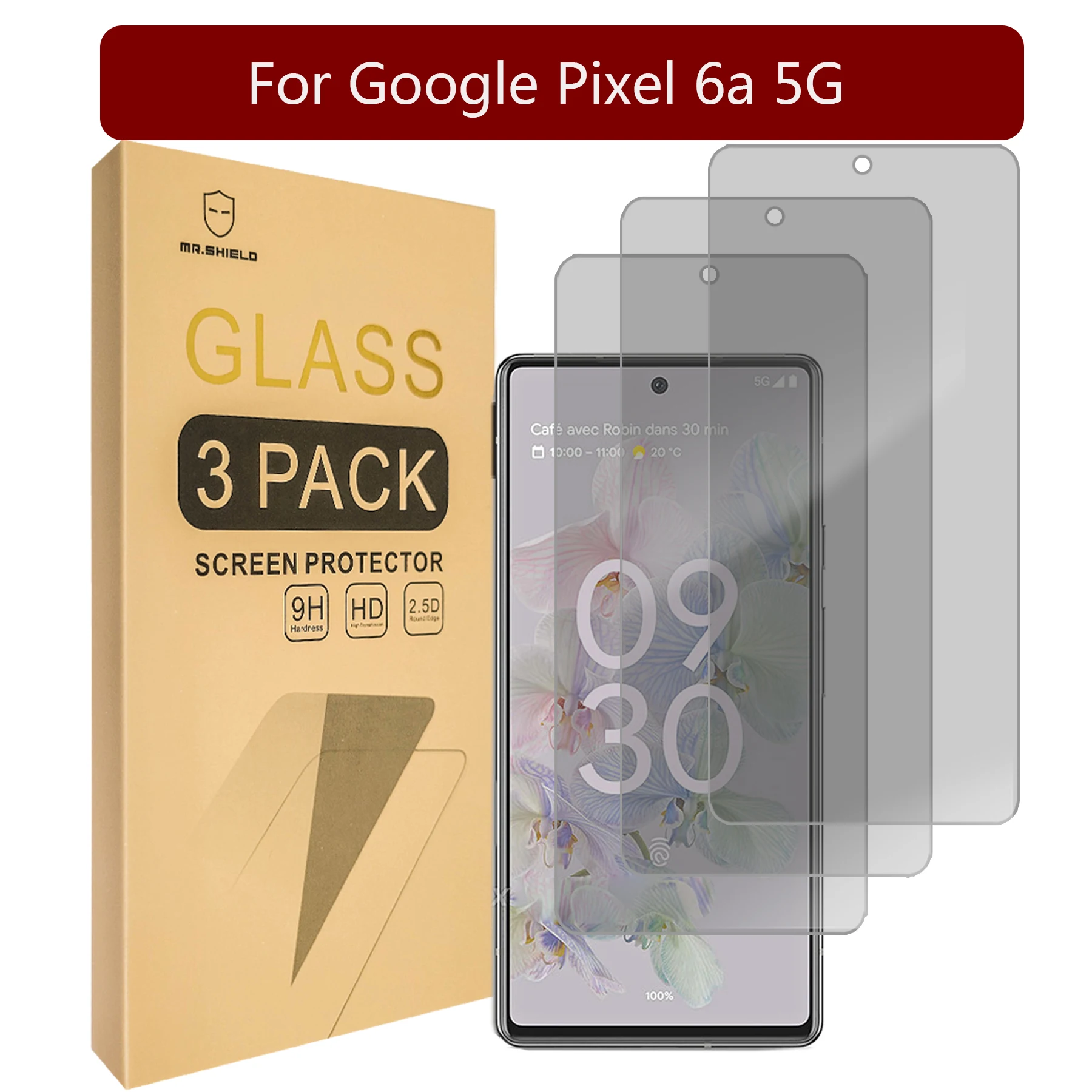 

Mr.Shield Privacy Screen Protector compatible with Google Pixel 6a 5G [Tempered Glass][3-Pack] [Anti Spy]
