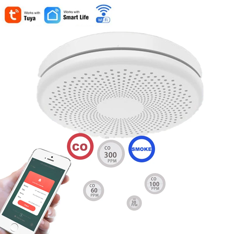 Tuya Smart Interlink Smoke Detector Carbon Monoxide Sensor CO