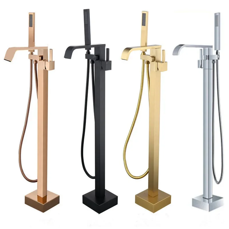 Bathtub Faucet + Handheld Shower Free Standing Rose Gold  Mixer Taps Floor or Wall Mounted Mixer