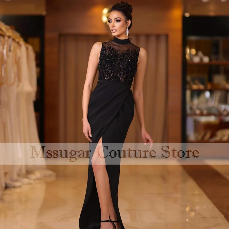 long sleeve prom dresses 2022 Sexy Black Mermaid Prom Dresses High Split Sleeveless Evening Gowns Custom Made Formal Party Gowns yellow formal dresses